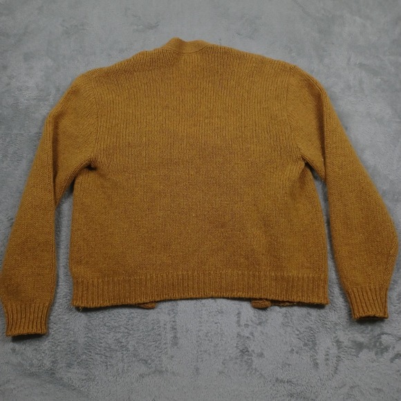 Vintage 60s Cardigan Mens Medium Brown Shetland Suede Leather Sweater Wickbury - Picture 5 of 7